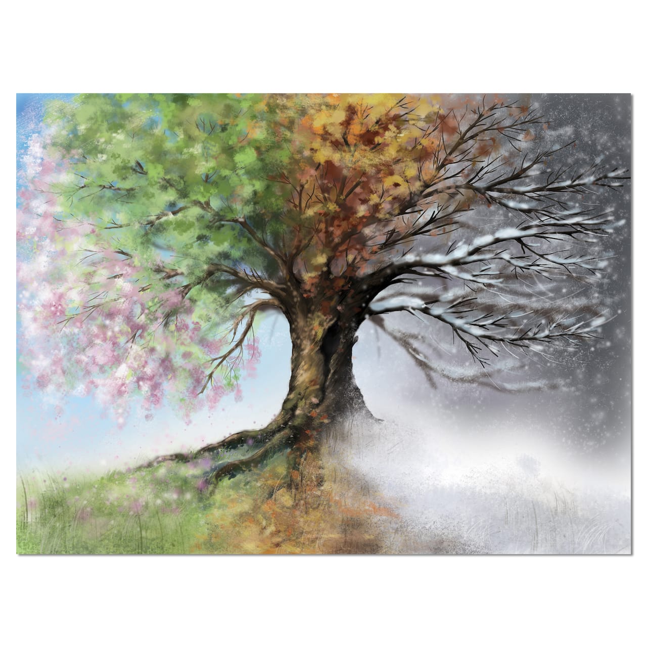 Designart - Tree with Four Seasons - Tree Painting Canvas Art Print